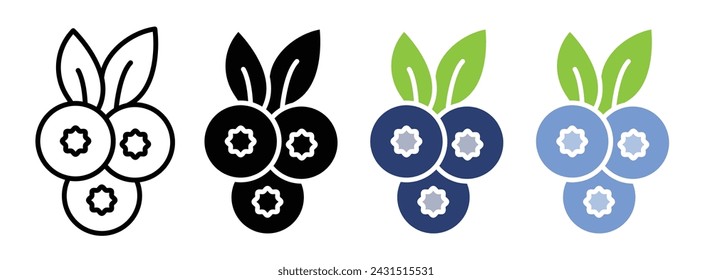 Wild Bilberry Line Icon. Natural Berry Icon in Outline and Solid Flat Style.