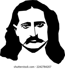 Wild Bill Hickok, Stylized Black and White Vector Illustration