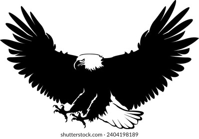  A wild bird eagle flies with outstretched wings. Vector drawing linear sketch isolated on white background.