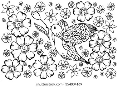 Wild bird and flowers