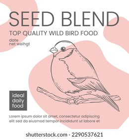 WILD BIRD FOOD PACKAGING DESIGN Sketched Bullfinch Modern Design With Abstract Elements Vector Illustration For Print Monochrome Template With Pink Color Spots