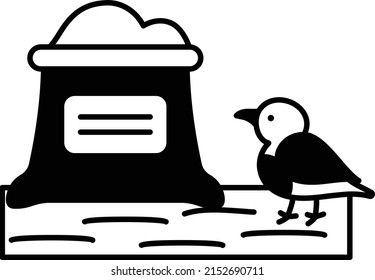 Wild Bird Food vector icon design, Farming and Agriculture symbol, village life Sign, Rural and Livestock stock illustration, Grain Bag with Bird Concept