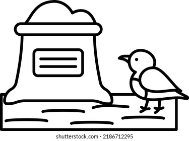 Wild Bird Food vector line icon design, Farming and Agriculture symbol, village life Sign, Rural and Livestock stock illustration, Grain Bag with Bird Concept