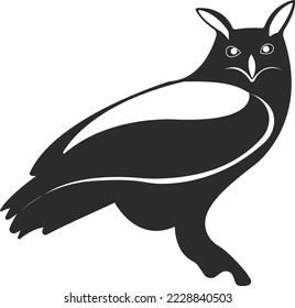 Wild bird owl. Black and white silhouette of a bird. Vector illustration.