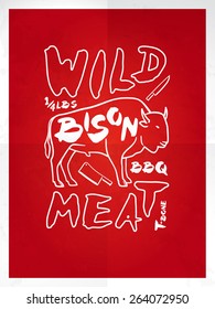 Wild bison meat hand drawn typography red poster