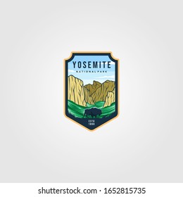 Wild Bison On Yosemite National Park Logo Outdoor Vector Illustration