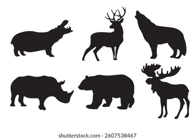 wild black animals' set silhouettes 