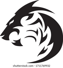 Wild black lion vector image, tattoo pattern logo