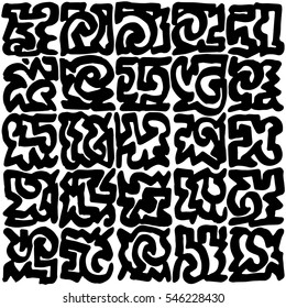 Wild black marker lines generated squares pattern on white base