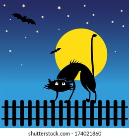 Wild black silhouette cat. Vector illustration
