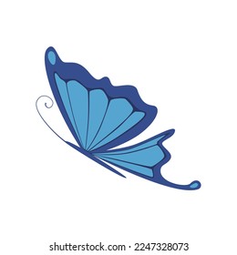 Wild blue butterfly with curly wings, vector illustration. Beautiful minimalist flat stylized in color. For the holiday, February 14, stickers, postcards