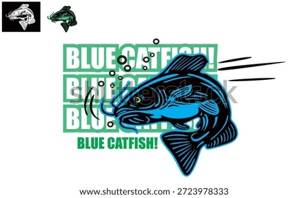 wild blue catfish logo or logo ikan lele biru, silhouette of great river fish swimming vector illustrations