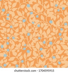 Wild blueberry seamless pattern. Peach vector texture of blueberry bushes. Great for packaging, textile, backdrop.