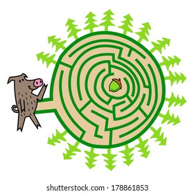 Wild Boar And Acorn Maze Game.