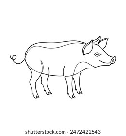 Wild boar animal Single continuous minimal line art illustration.