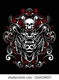 wild boar artwork illustration and t shirt design Premium Vector