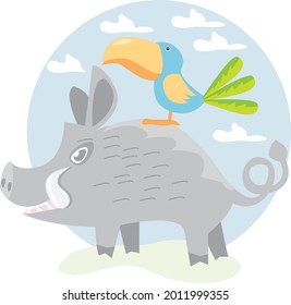 ilustración del jabalí y del vector de aves