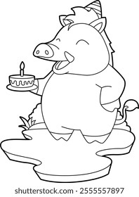 Wild boar Birthday Cake Animal Vector Graphic Art Illustration