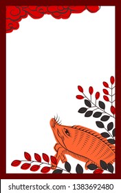 Wild boar and bush clover card of Japanese playing cards. Vector illustration.
