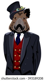 wild boar in the business man's suit and top hat