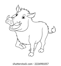 Wild Boar Cartoon Animal Illustration BW