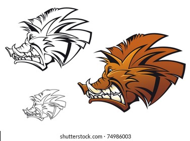 Wild boar in cartoon style as a tattoo or mascot or logo template. Jpeg version also available in gallery