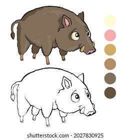 Wild boar Coloring page for preschool children. Learn numbers for kindergartens and schools. Educational game.