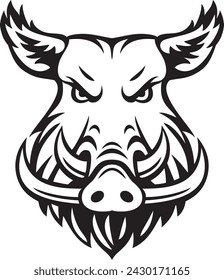 Wild Boar Face Black and White. Vector Illustration.