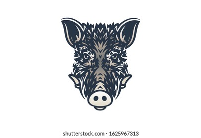 Wild boar face vector logo on white background