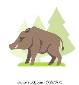 Wild boar, flat vector illustration