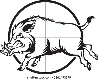 Wild Boar In Gun Scope Crosshair Sight 