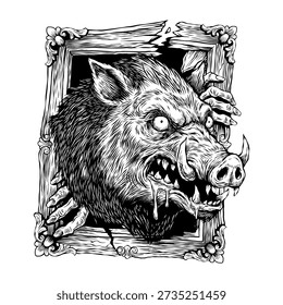 wild boar hand drawn vector illustration