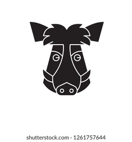 Wild boar head black vector concept icon. Wild boar head flat illustration, sign
