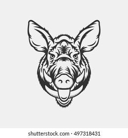 Wild boar head logo or icon in one color. Stock vector illustration.