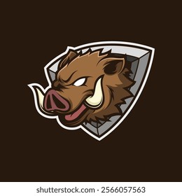 The wild boar head mascot logo, suitable for e-sport logo.