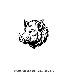 Wild Boar Head Mascot Logo, Aggressive Black and White Vector Illustration