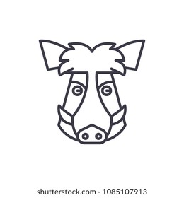 wild boar head vector line icon, sign, illustration on background, editable strokes
