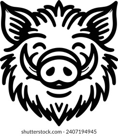 Wild Boar Head.Black and White Illustration.Vector.