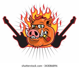 wild boar hog pig head character illustration logo icon vector