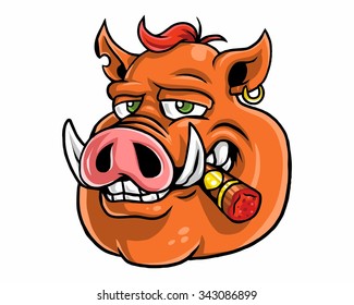 wild boar hog pig head character illustration logo icon vector