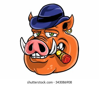 wild boar hog pig head character illustration logo icon vector