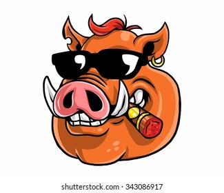 wild boar hog pig head character illustration logo icon vector