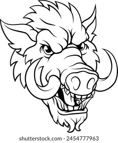 A wild boar hog razorback warthog sports mascot cartoon pig character