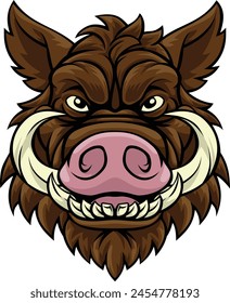 A wild boar hog razorback warthog sports mascot cartoon pig character