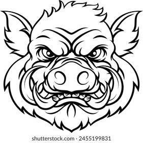 A wild boar hog razorback warthog sports mascot cartoon pig character