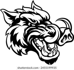A wild boar hog razorback warthog sports mascot cartoon pig character