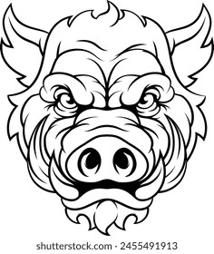 A wild boar hog razorback warthog sports mascot cartoon pig character