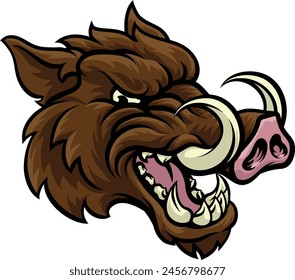 A wild boar hog razorback warthog sports mascot cartoon pig character