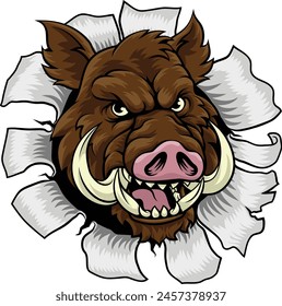 A wild boar, hog razorback warthog pig mean tough cartoon sports mascot