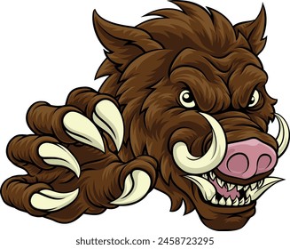 A wild boar, hog razorback warthog pig mean tough cartoon sports mascot